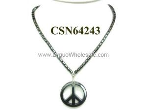 Hematite Peace Pendant Beads Stone Chain Choker Fashion Women Necklace